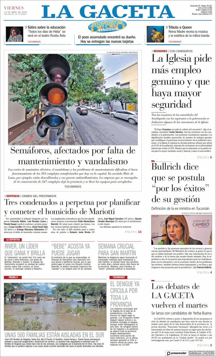 Portada de La Gaceta (Argentina)