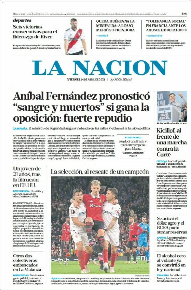 Portada de La Nación (Argentina)