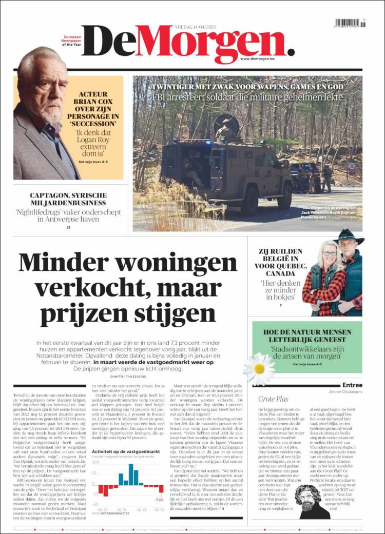 Portada de De Morgen (B&eacute;lgica)