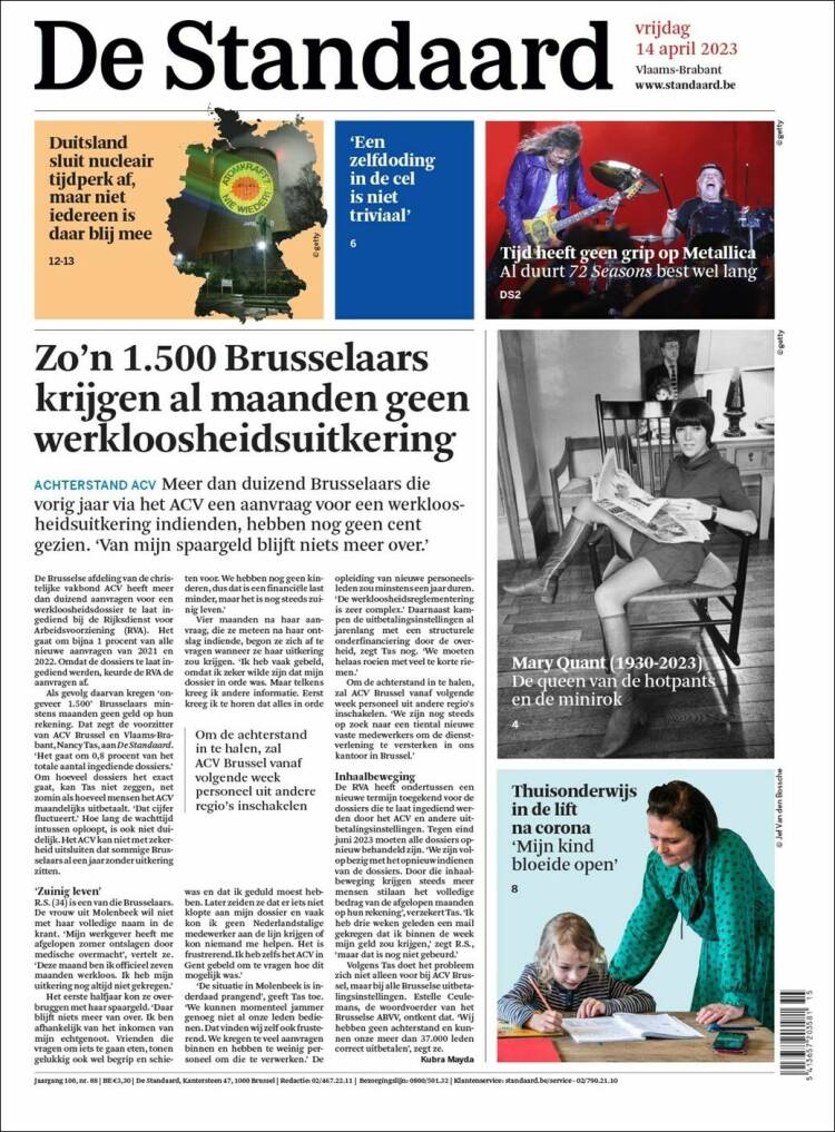 Portada de De Standaard (B&eacute;lgica)