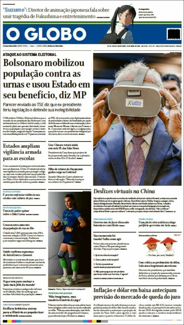 Portada de O Globo (Brasil)