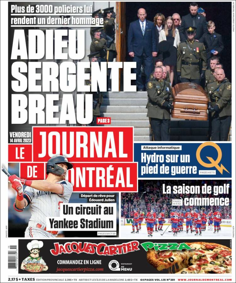 Portada de Le Journal de Montréal (Canadá)