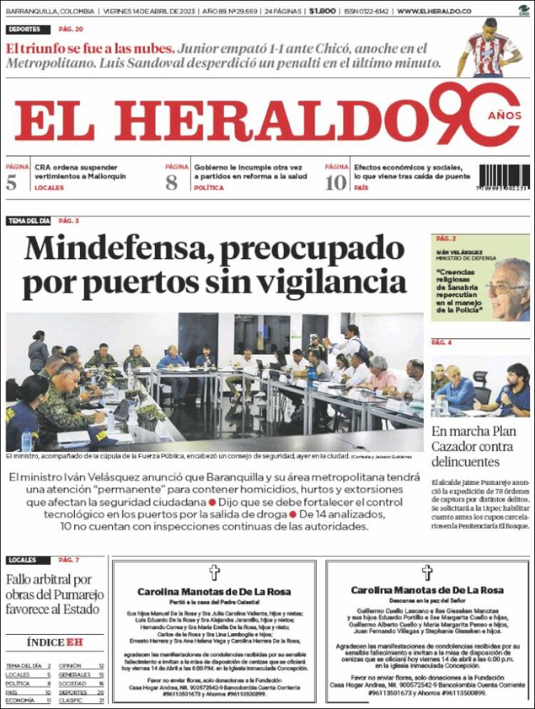 Portada de El Heraldo (Colombia)