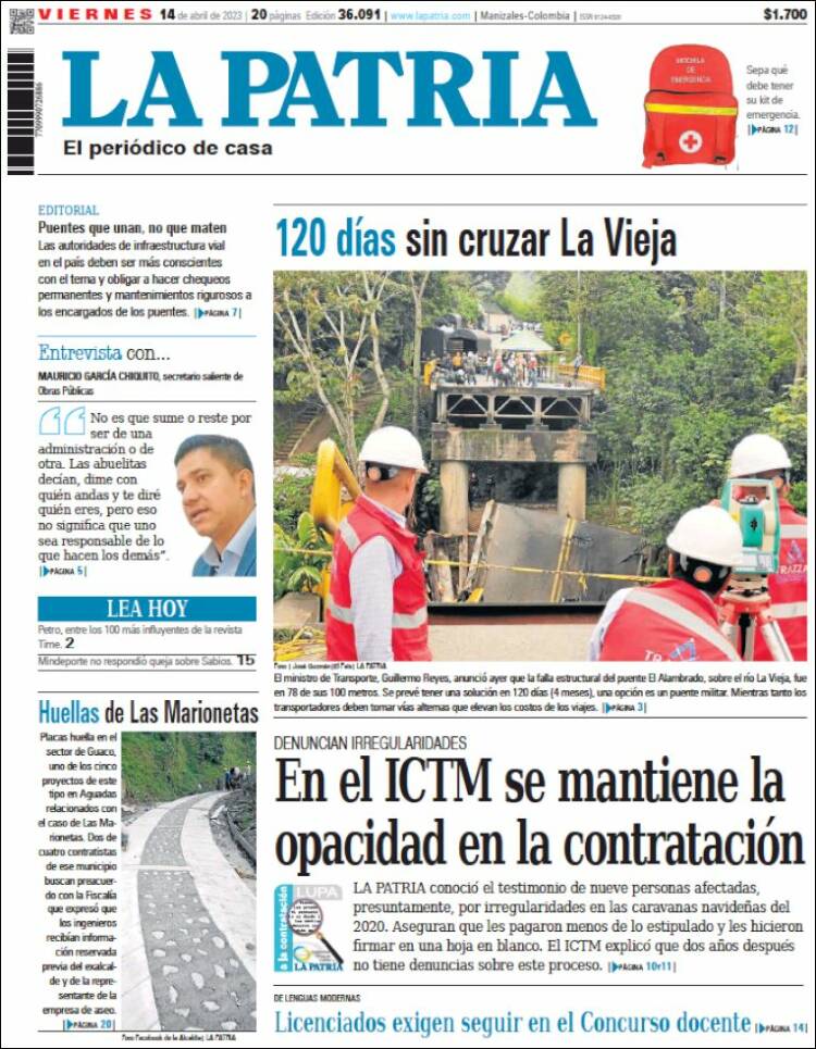 Portada de La Patria (Colombia)