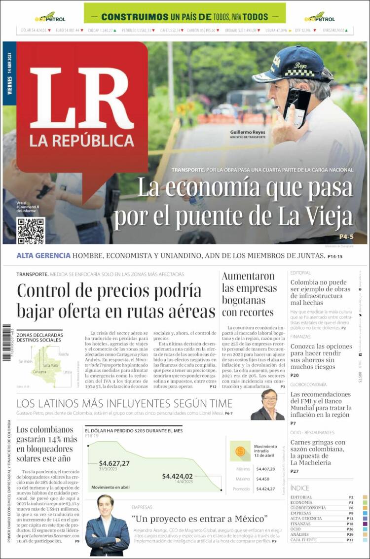 Portada de La Republica (Colombia)