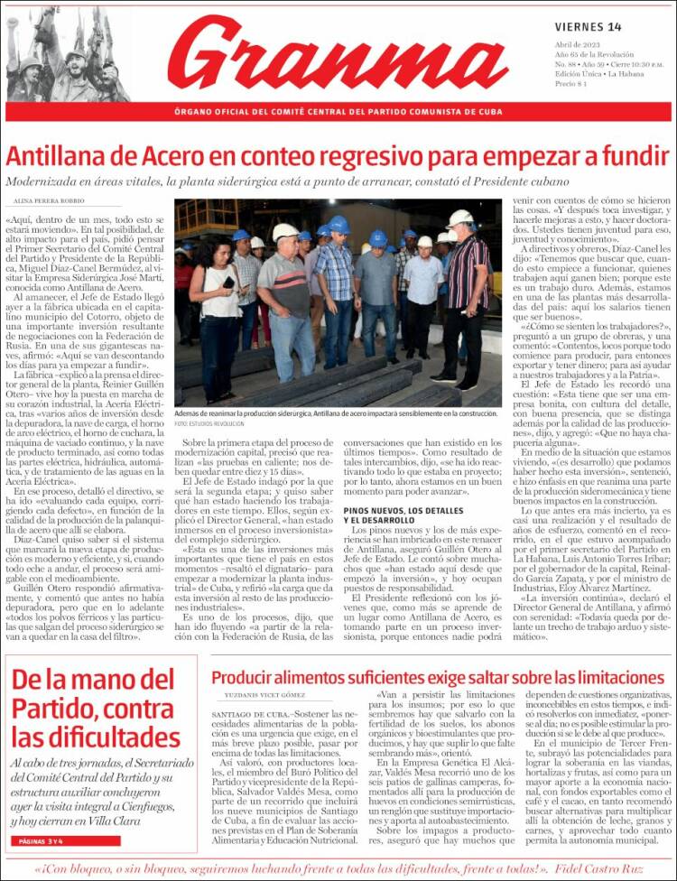 Portada de Granma (Cuba)