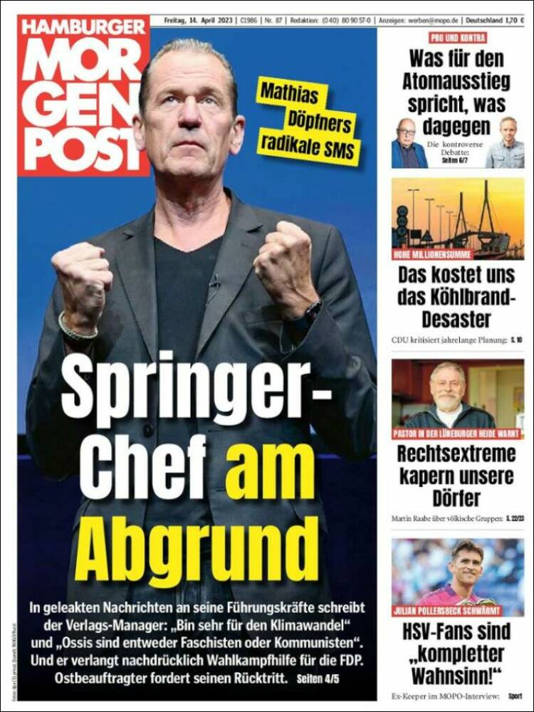 Portada de Hamburger Morgenpost  (Alemania)