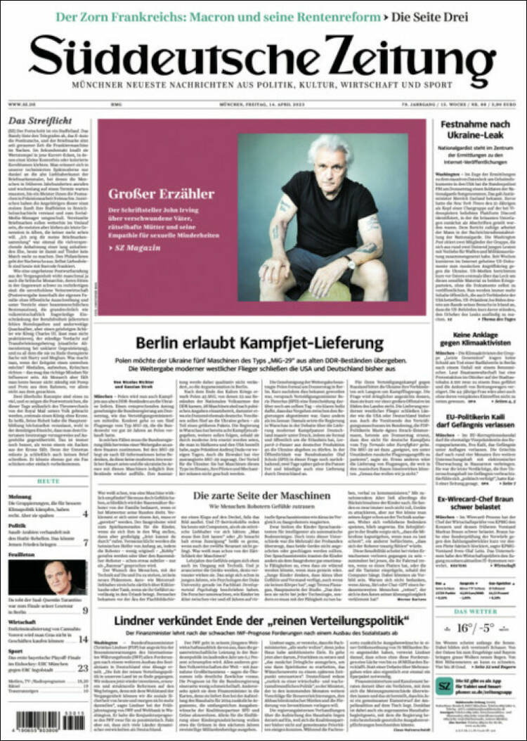Portada de Sueddeutsche (Alemania)