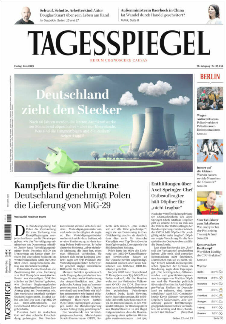 Portada de Der Tagesspiegel (Alemania)