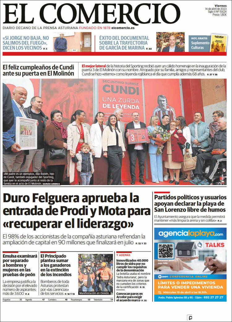 Portada de El Comercio - Gijón (Espagne)