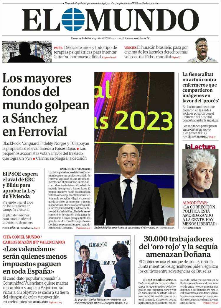 Portada de El Mundo (Espagne)