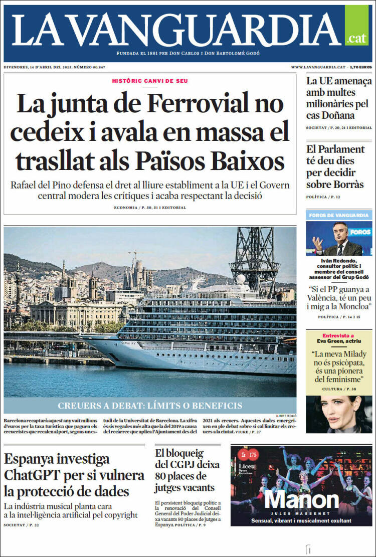 Portada de La Vanguardia (Espagne)