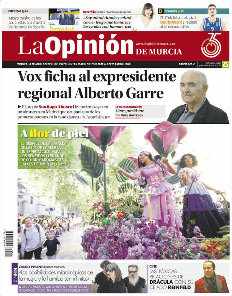 Portada de La Opinión de Murcia (Espagne)