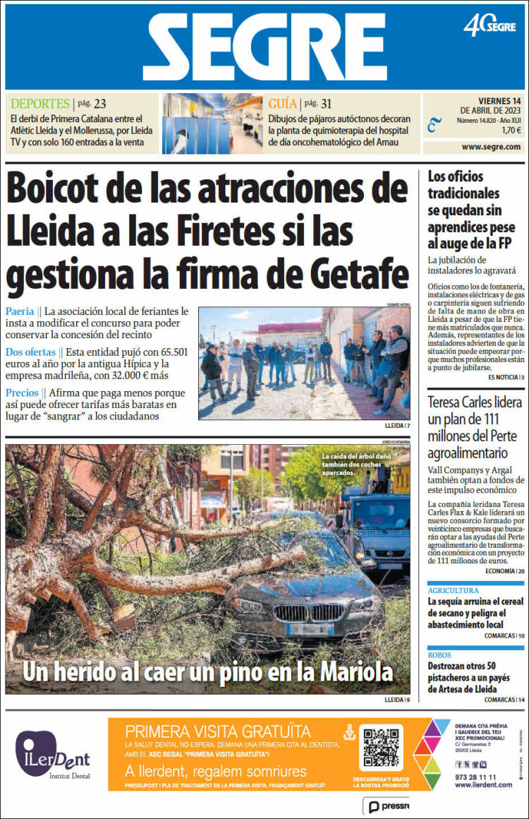 Portada de Segre  (Espagne)