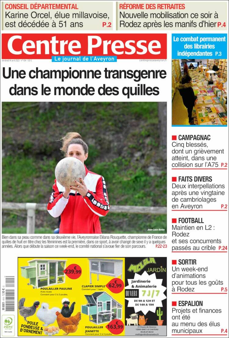 Portada de Centre Presse (Francia)