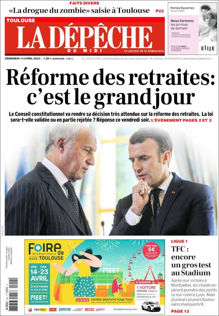 Portada de La Dépêche du Midi (Francia)