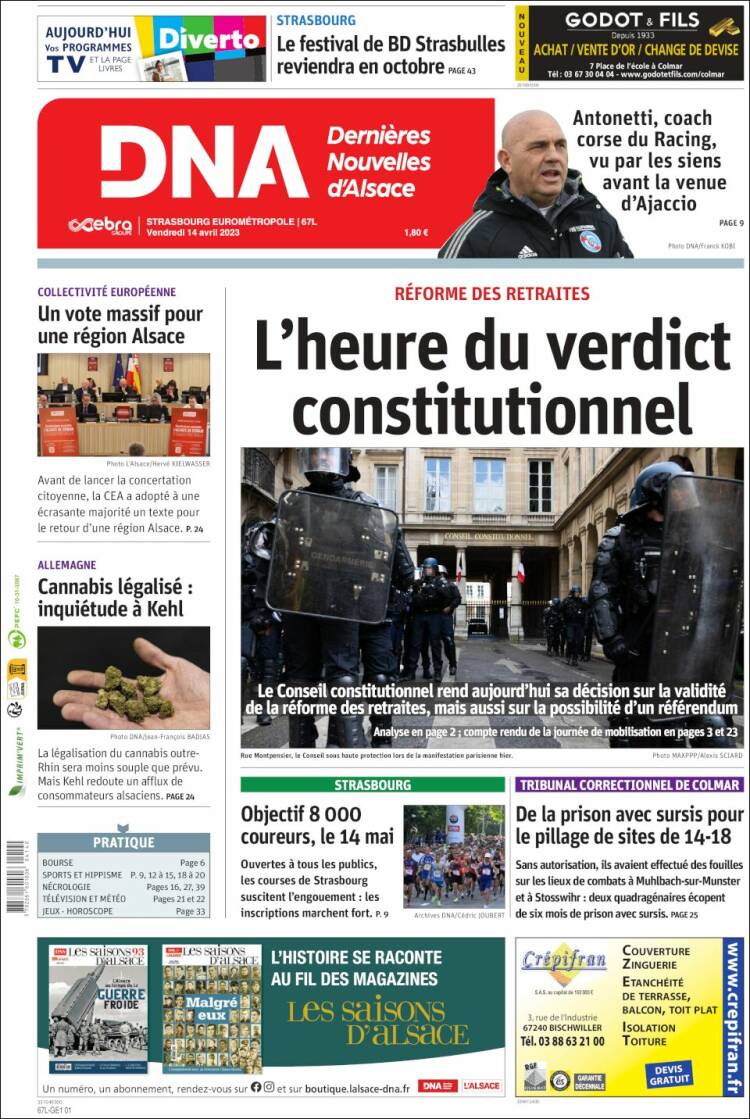 Portada de Les Dernières Nouvelles d'Alsace (Francia)