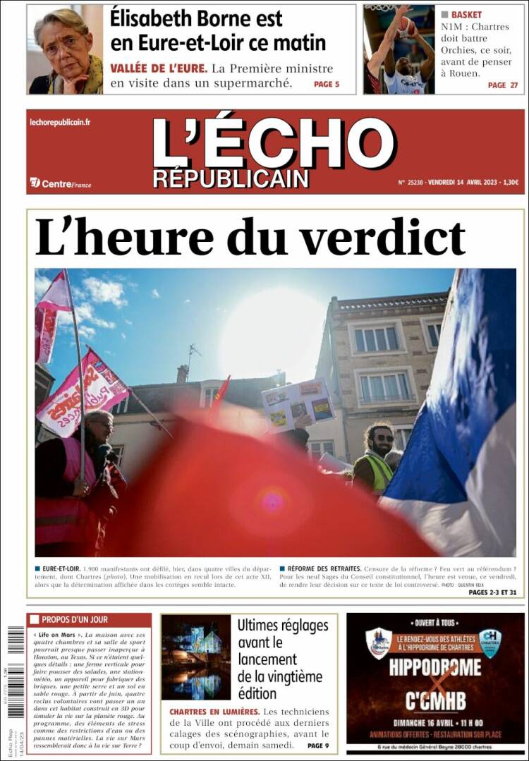 Portada de L'Echo Républicain (Francia)