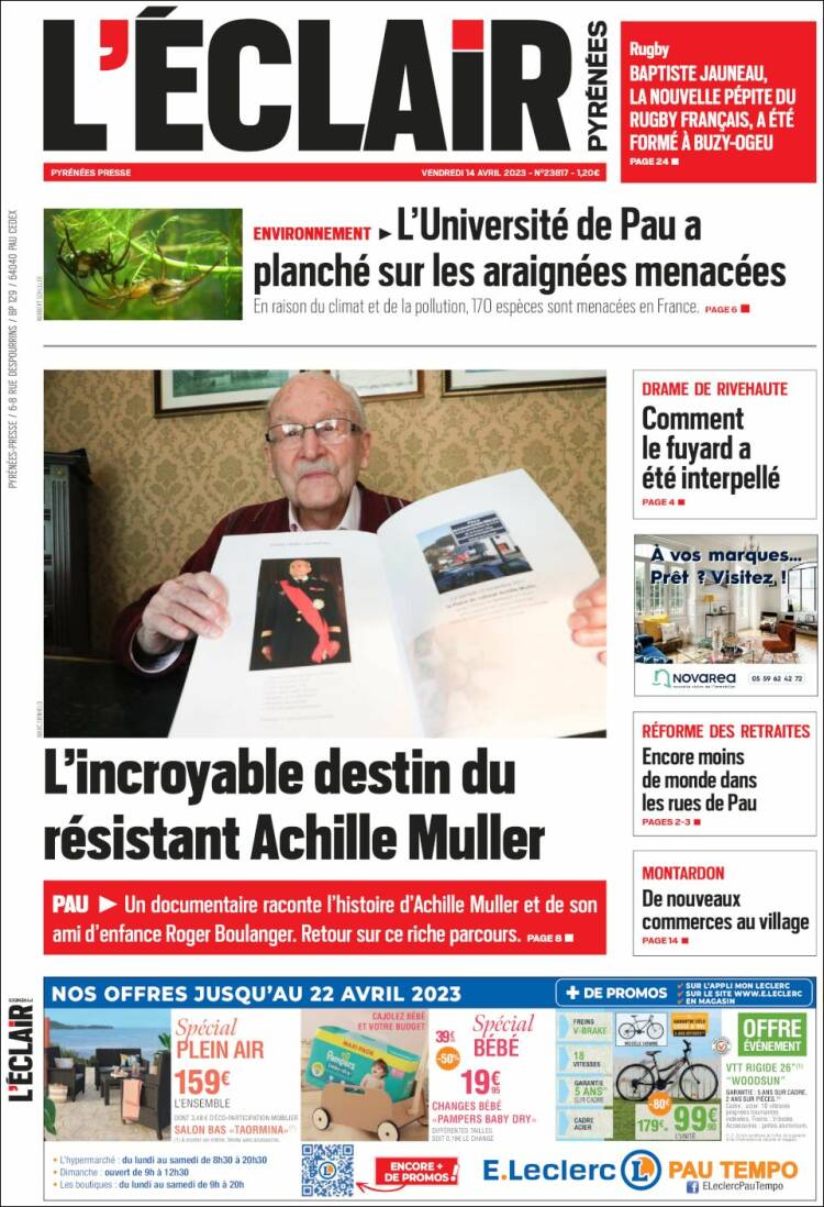 Portada de L'Eclair des Pyrénées (Francia)