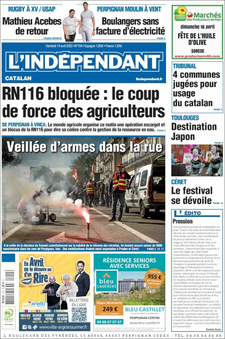 Portada de Le Indépendant (Francia)