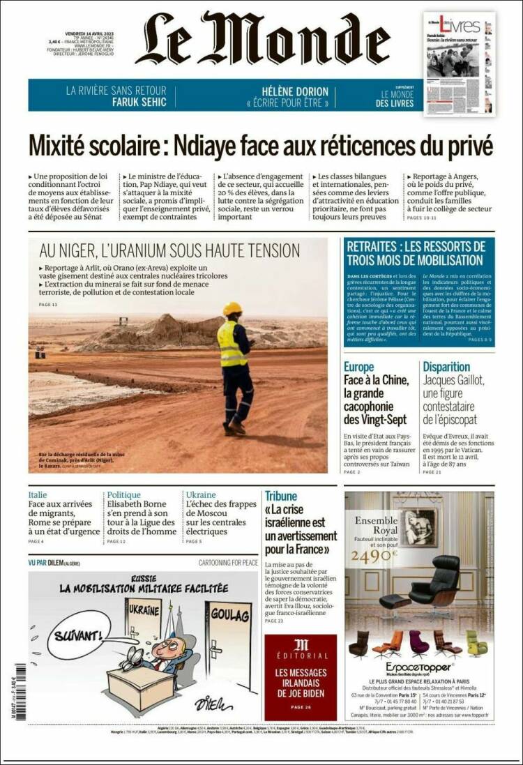 Portada de Le Monde (Francia)