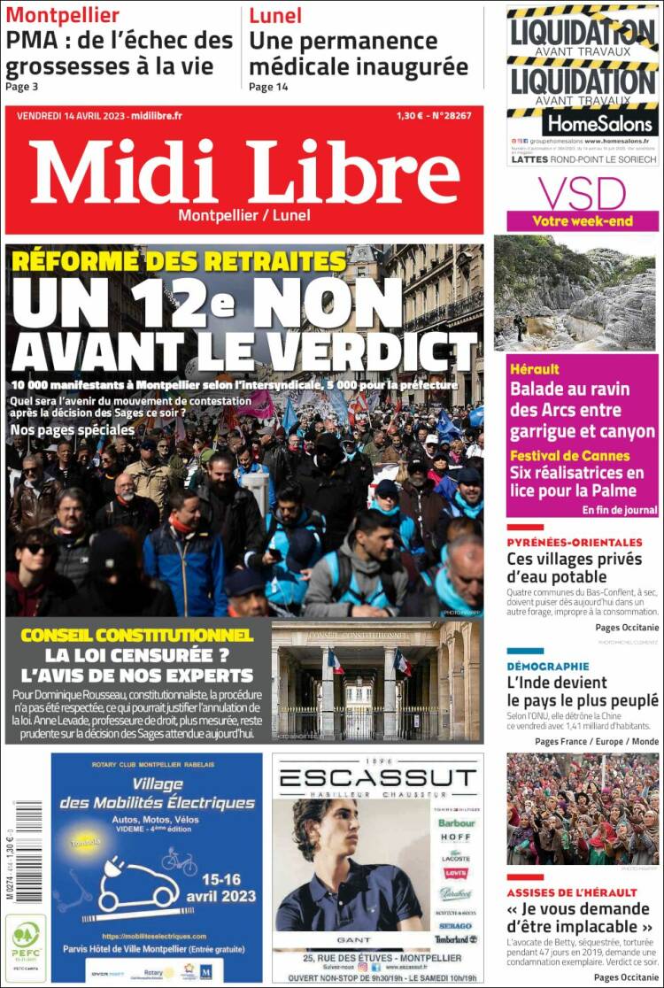 Portada de Midi Libre (Francia)