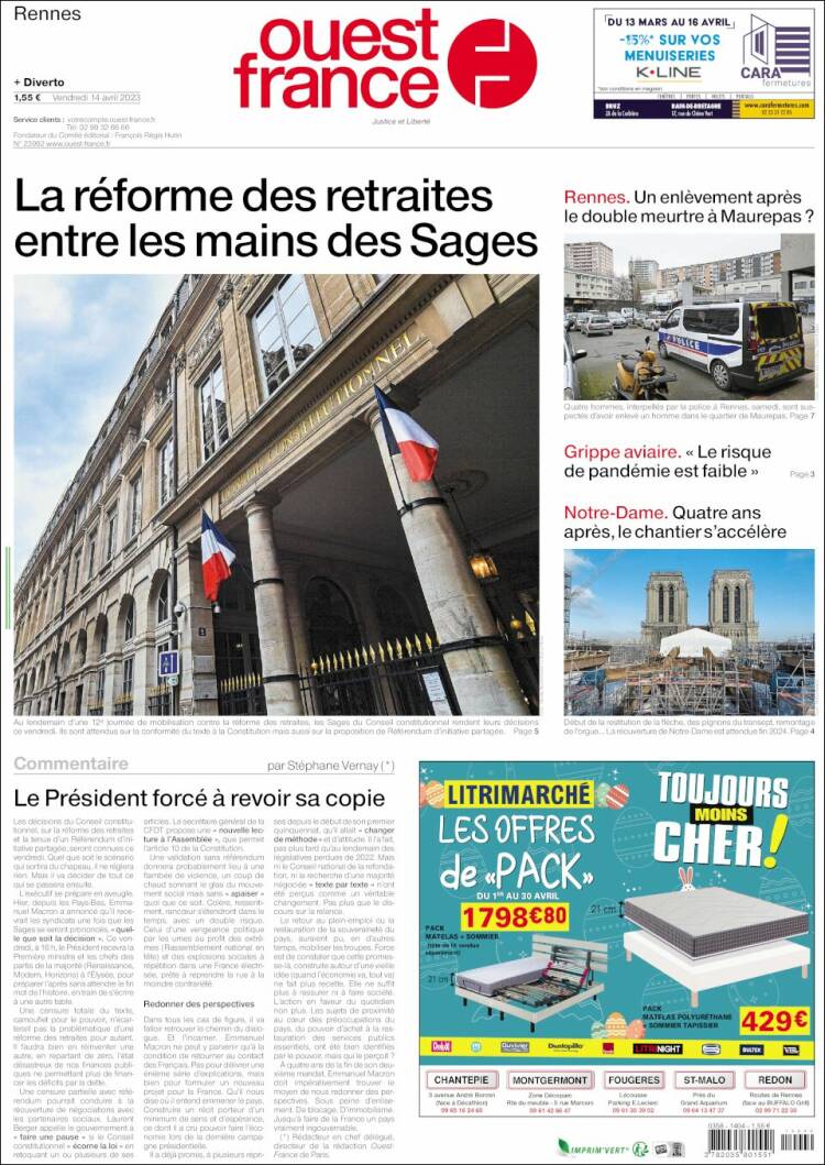 Portada de Ouest France (Francia)