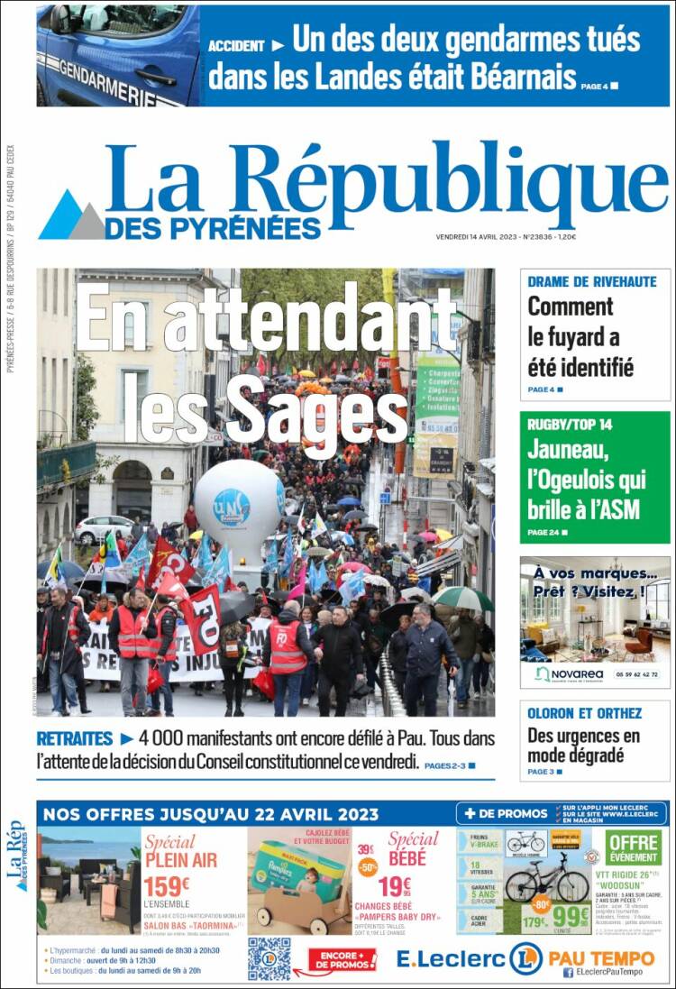 Portada de La République des Pyrénées (Francia)