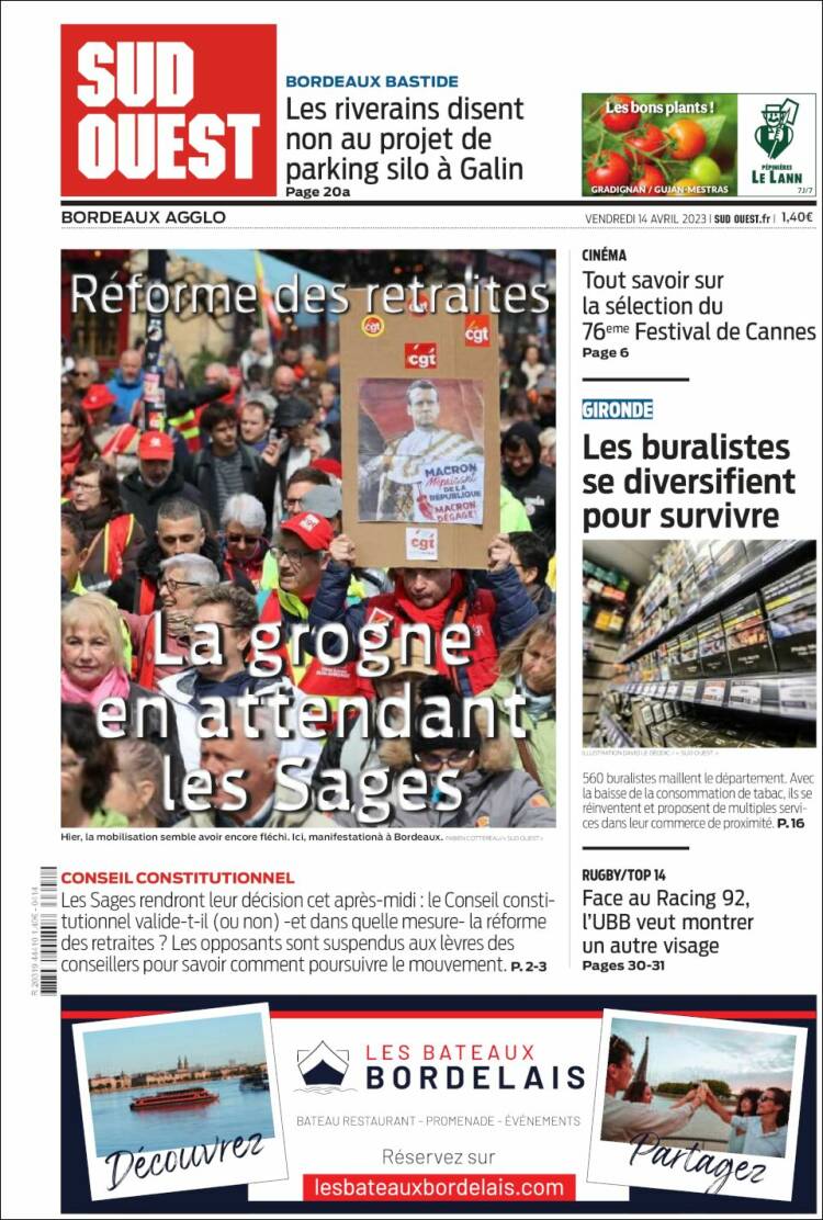 Portada de Sud Ouest (Francia)