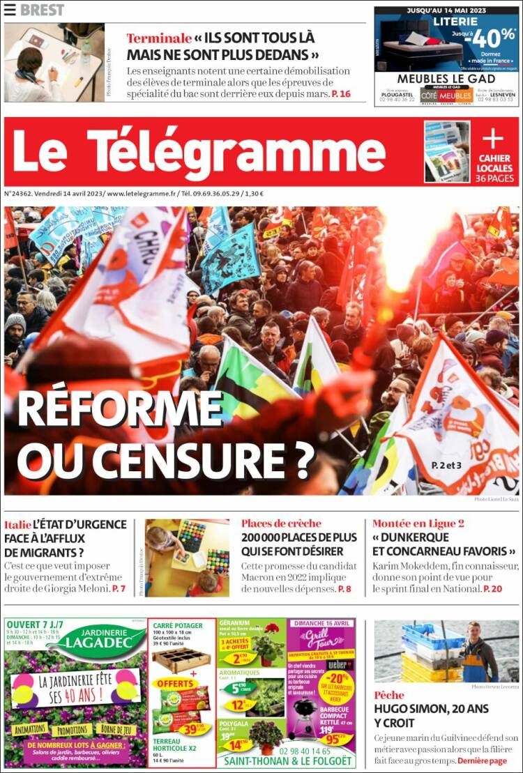 Portada de Télégramme (Francia)