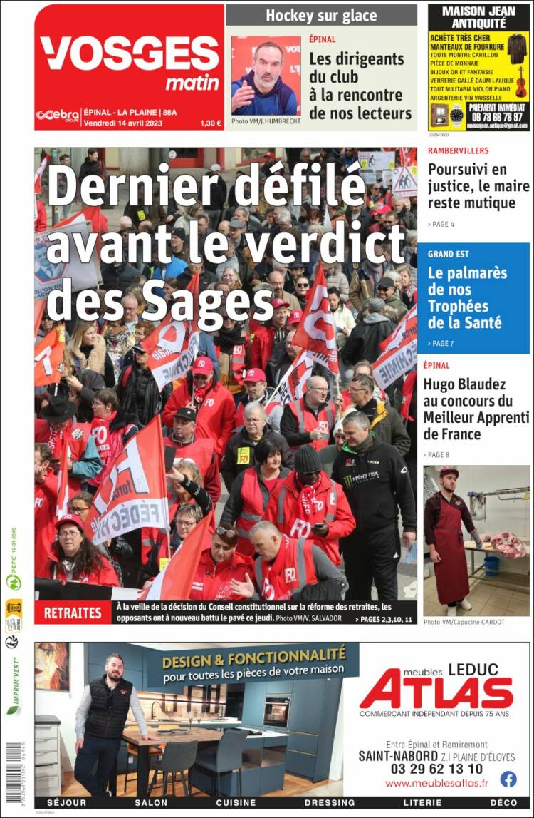 Portada de Vosges Matin (Francia)