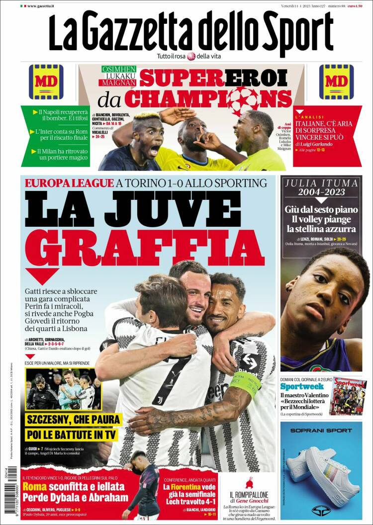 Portada de La Gazzetta dello Sport (Italia)