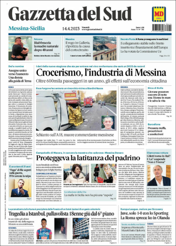 Portada de Gazzetta del Sud (Italia)