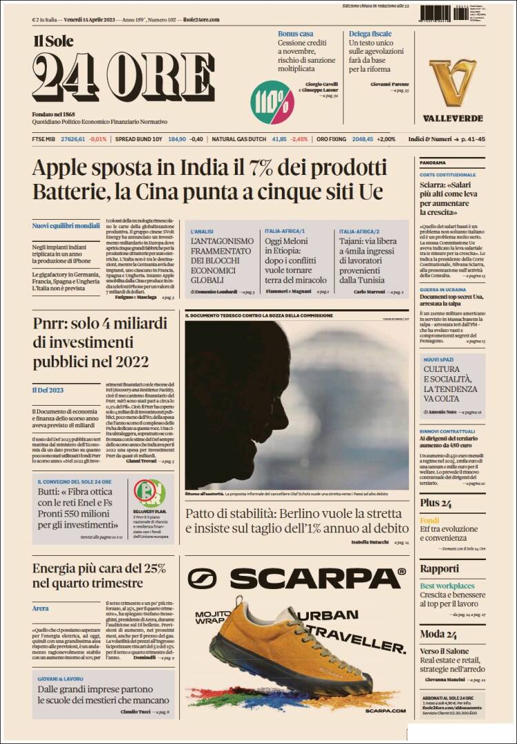 Portada de Il Sole 24 ORE (Italia)