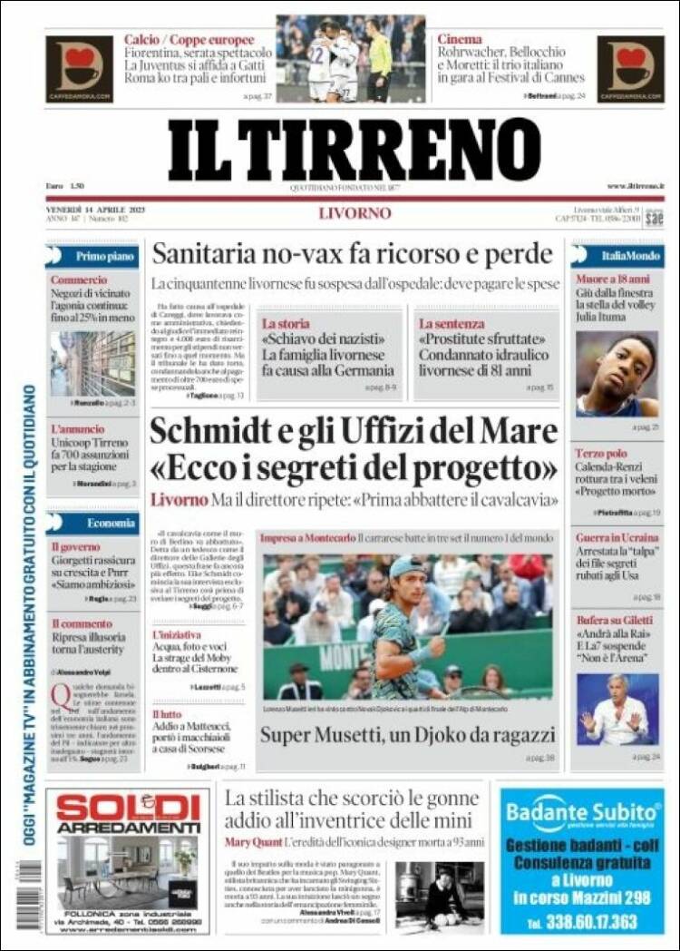 Portada de Il Tirreno (Italia)