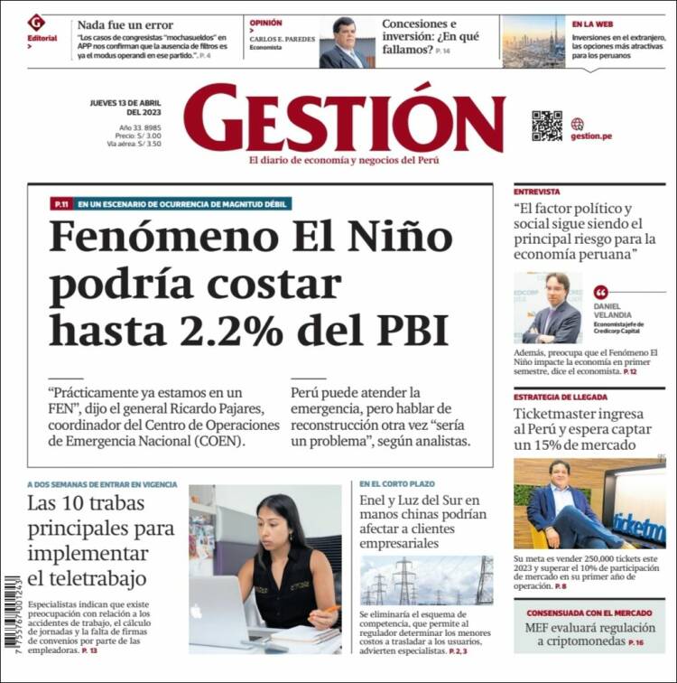 Portada de Diario Gestión (Per&uacute;)