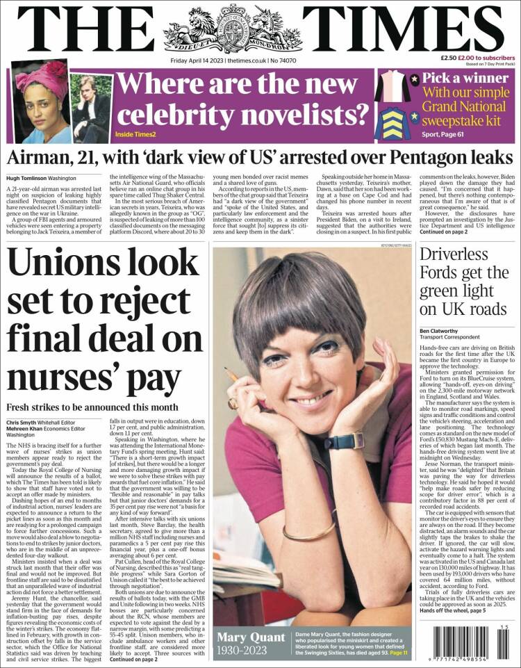 Portada de The Times (Reino Unido)