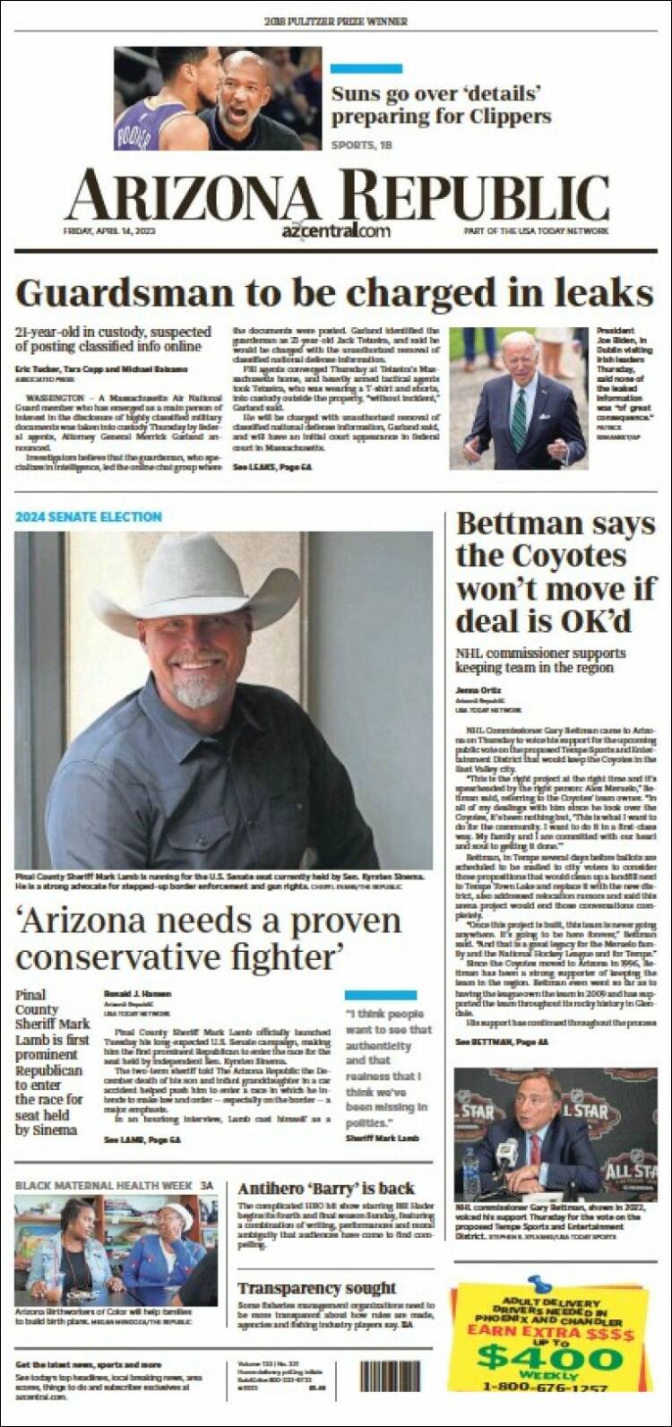 Portada de Arizona Republic News (USA)