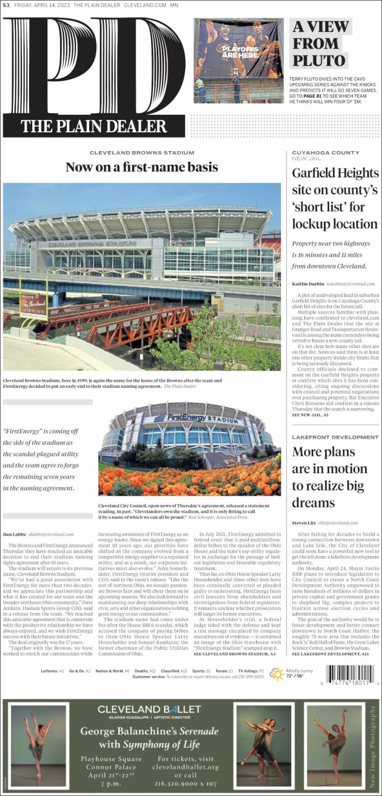 Portada de The Plain Dealer (USA)