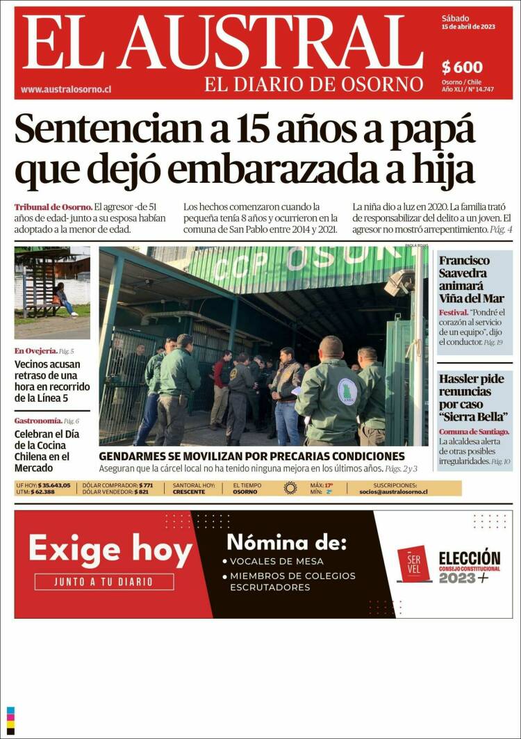 Portada de El Austral de Osorno (Chile)