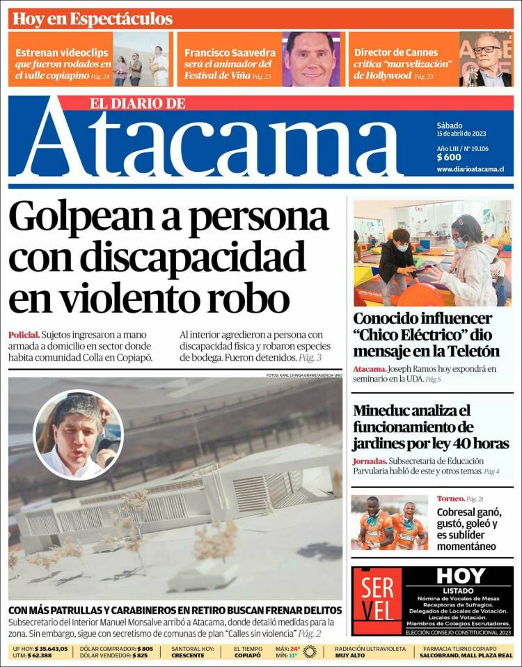 Portada de Diario de Atacama (Chile)
