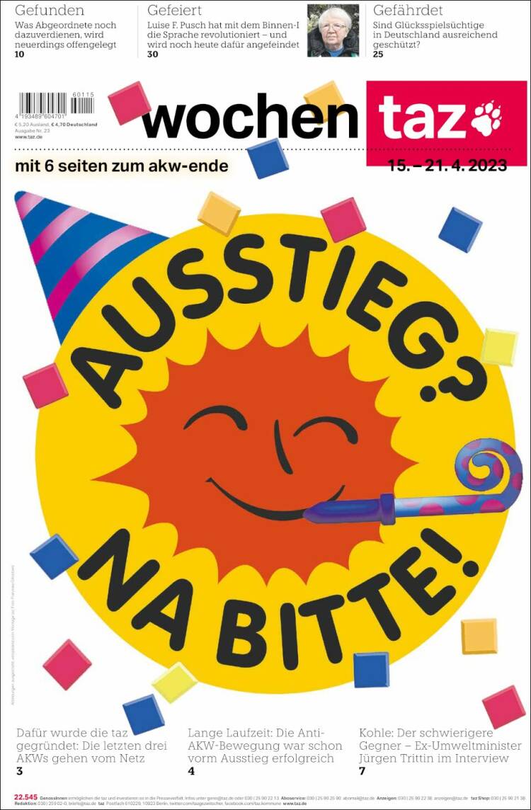 Portada de Die Tageszeitung (Alemania)