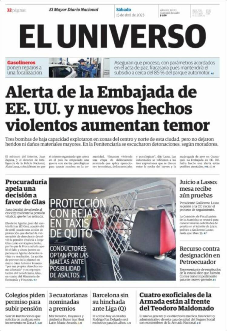 Portada de El Universo - Ecuador (Ecuador)