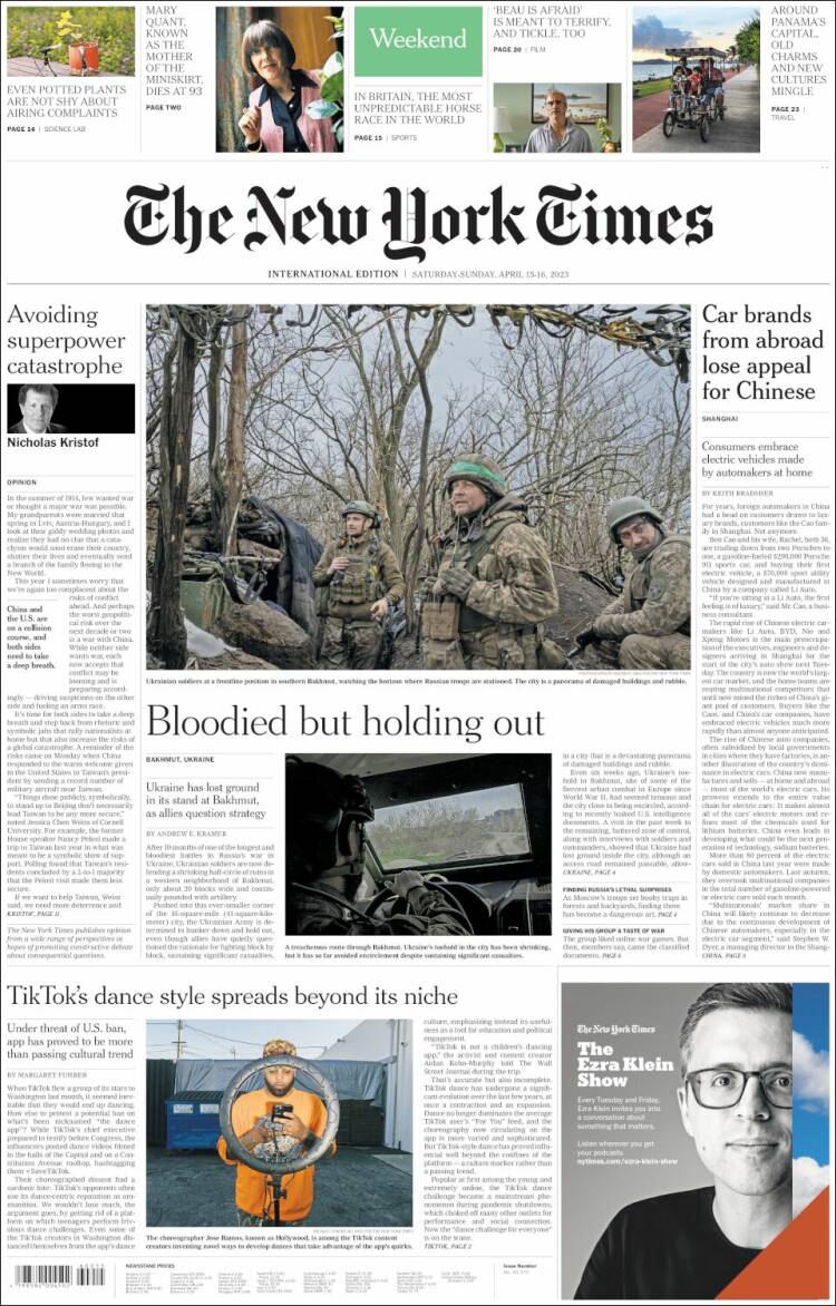 Portada de International New York Times (Europa)
