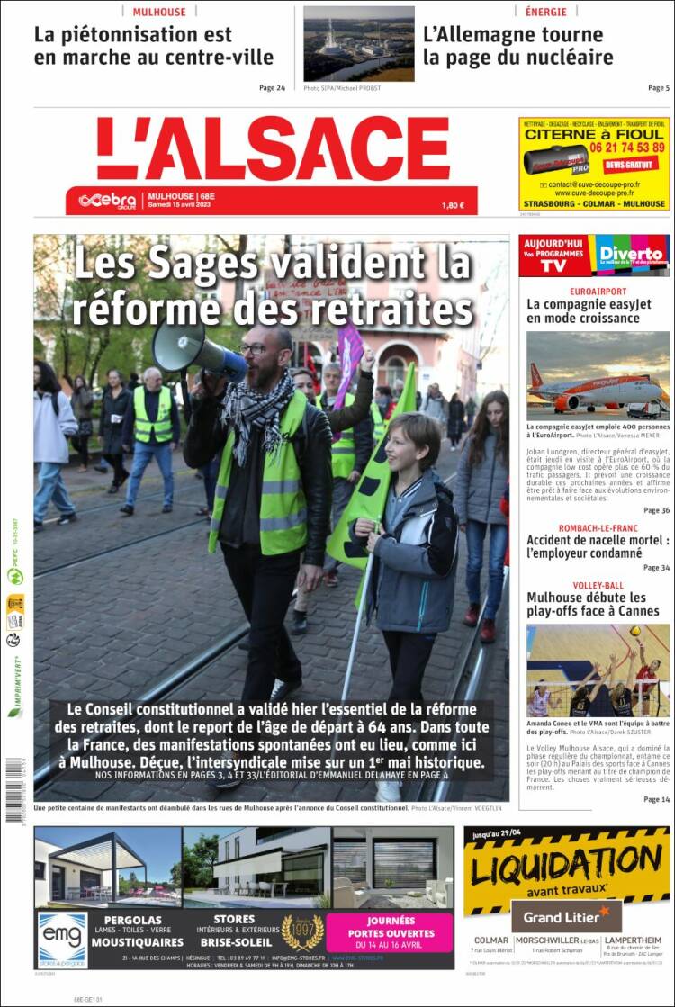 Portada de Journal L'Alsace (Francia)