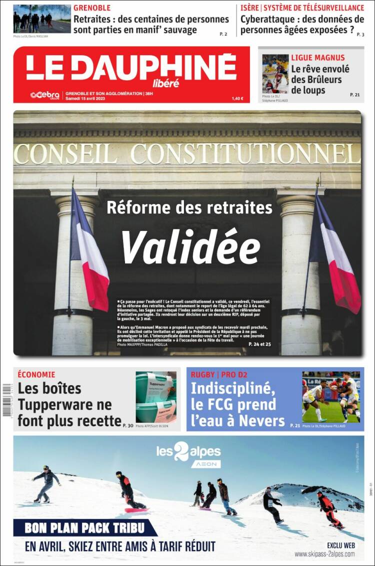 Portada de Le Dauphiné Libéré (Francia)