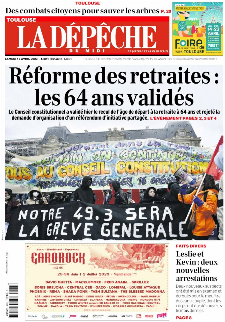 Portada de La Dépêche du Midi (Francia)