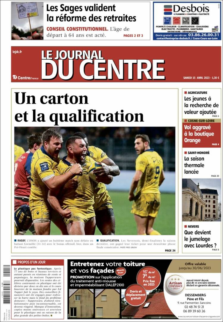 Portada de Le Journal du Centre (Francia)