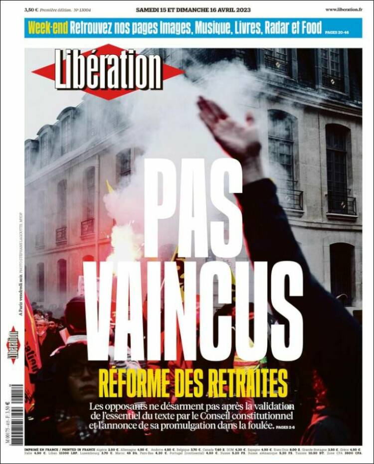 Portada de Libération (Francia)