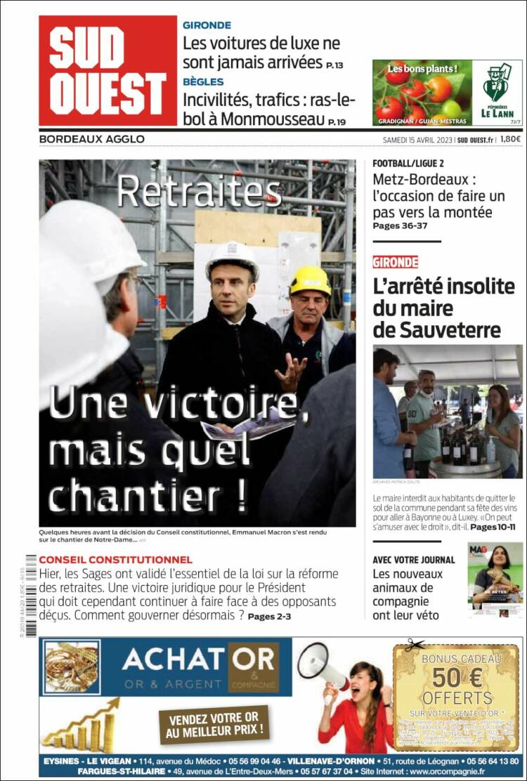 Portada de Sud Ouest (Francia)